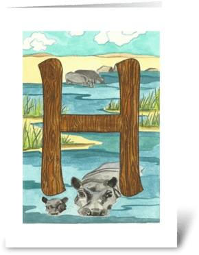 H For Hippo Greeting Card - Raccoon (350x396), Png Download