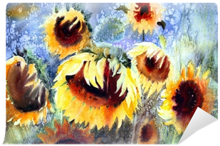 Watercolor Painting Of Beautiful Sunflowers - Watercolor Painting (400x400), Png Download
