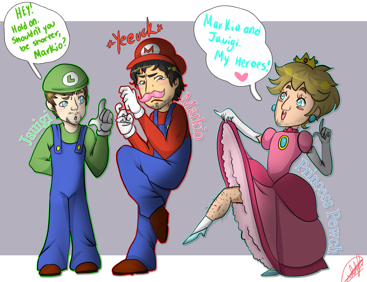 Jacksepticeye Markiplier And Pewdiepie As Luigi Mario - Pewdiepie X Markiplier X Jacksepticeye (1280x983), Png Download