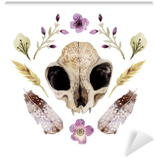 Watercolor Vector Boho Illustration With Skull Wall - Illustration (400x400), Png Download
