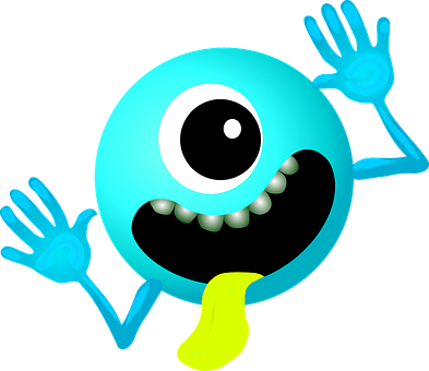 Alien Light Blue Smiley Monster Cartoon Ch - Galaxy Don T Panic (393x340), Png Download