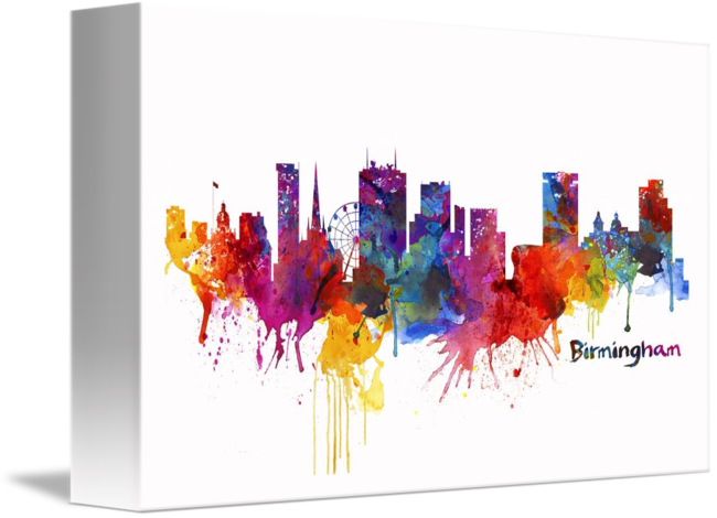 Birmingham Watercolor Skyline By Marian Voicu - Watercolor Painting (650x470), Png Download