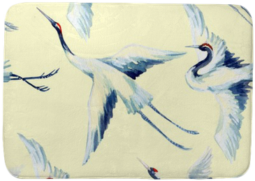 Watercolor Asian Crane Bird Seamless Pattern Bath Mat - Watercolor Crane Bird (400x400), Png Download