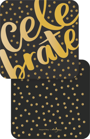 Black Coaster With Gold Celebrate Font With Gold Dots - Black Gold Foil Celebrate Paper Luncheon Napkins (312x479), Png Download