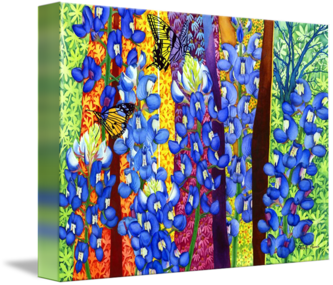 "bluebonnet Garden" By Hailey E - Gallery-wrapped Canvas Art Print 15 X 11 Entitled Bluebonnet (650x556), Png Download