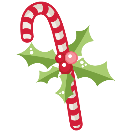 Christmas Candy Cane With Holly Svg Scrapbook Cut File - Christmas Candy Cane Cute (432x432), Png Download