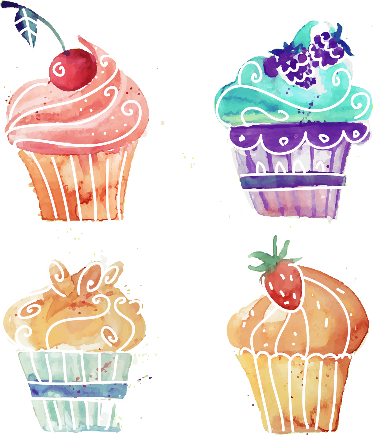 Cupcake Fruitcake Watercolor Painting - Baking T-shirt Mugs (1217x1423), Png Download