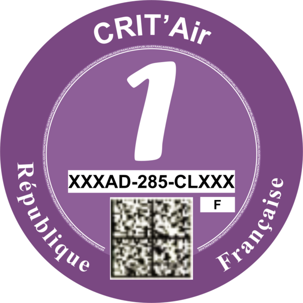 Violet Crit'air Vignette Class 1 France - Vignette Crit Air 1 (600x600), Png Download