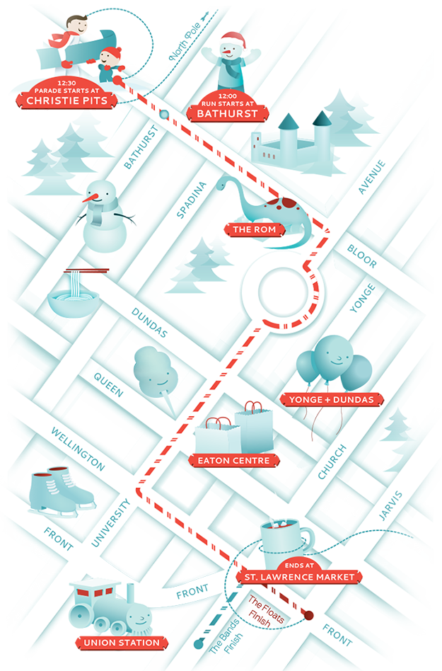 The Santa Claus Parade Route - Santa Claus Parade Toronto Map (625x948), Png Download