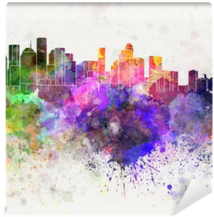 Houston Skyline In Watercolor Background Wall Mural - Houston Skyline Black And White (400x400), Png Download