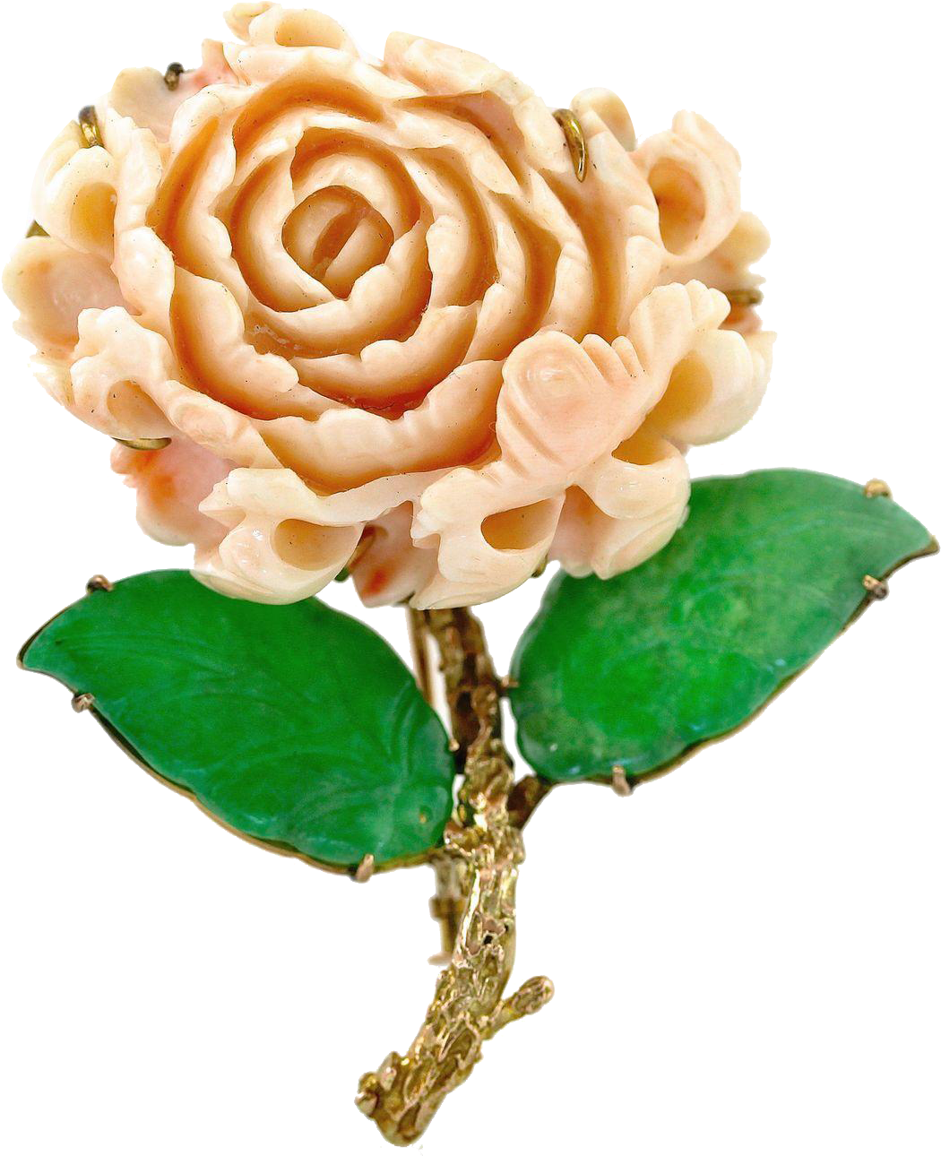 M#century Coral Chrysanthemum Jade 14k Gold Brooch, - Gold (1289x1289), Png Download