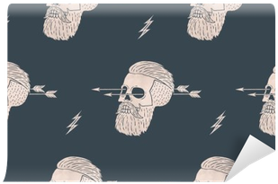 Seamless Pattern Background Of Vintage Skull Hipster - Skull (400x400), Png Download