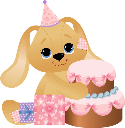 Pink Birthday Bunny Png Clipart - Bunny Birthday Clip Art (523x532), Png Download