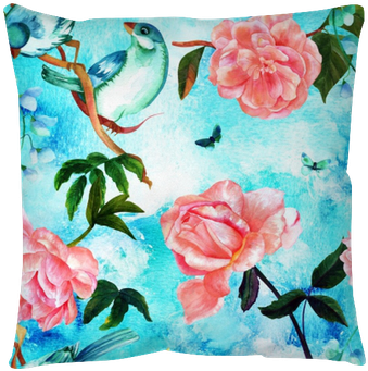 Seamless Blue Pattern With Watercolor Birds And Roses - Drawing (400x400), Png Download