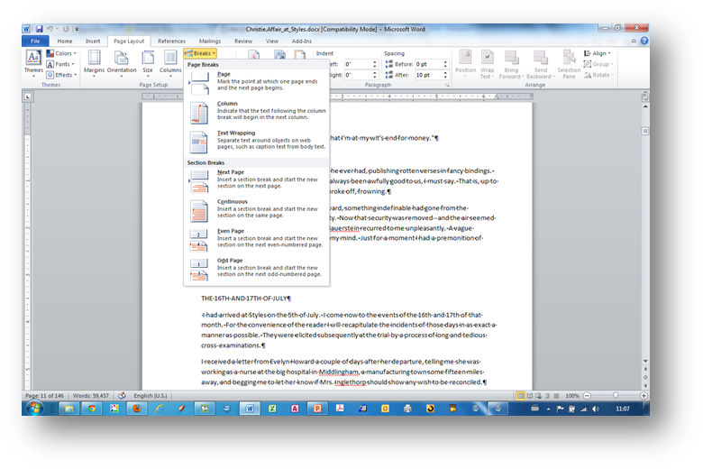 [msword 2007 Break Options] - Microsoft Word (794x532), Png Download