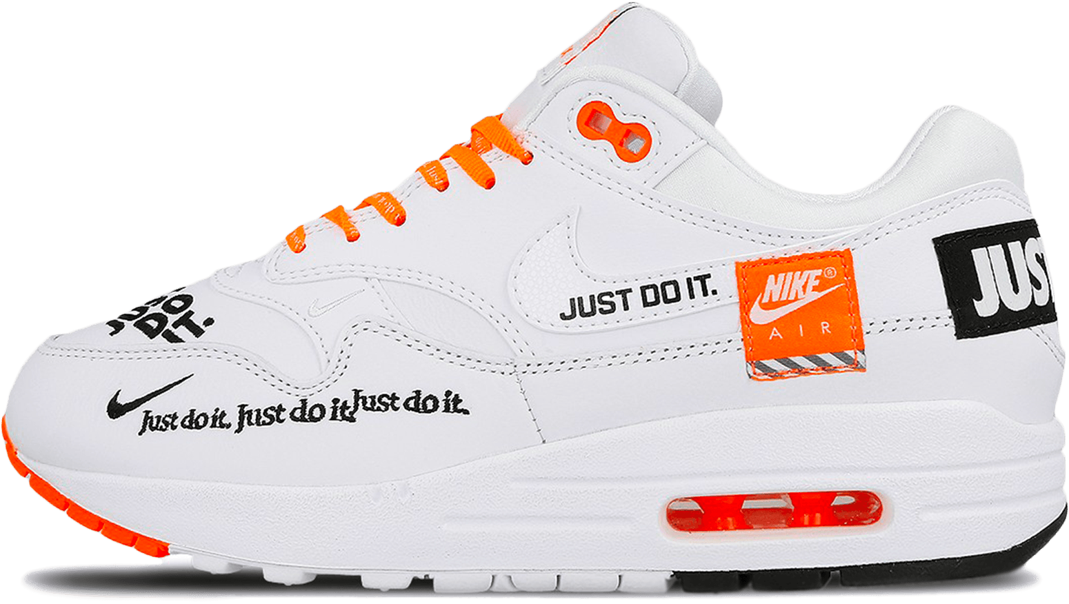 Air Max 1 Lux Just Do It W White / Black / Total Orange - Nike Air Max 1 Lx White (2000x2000), Png Download