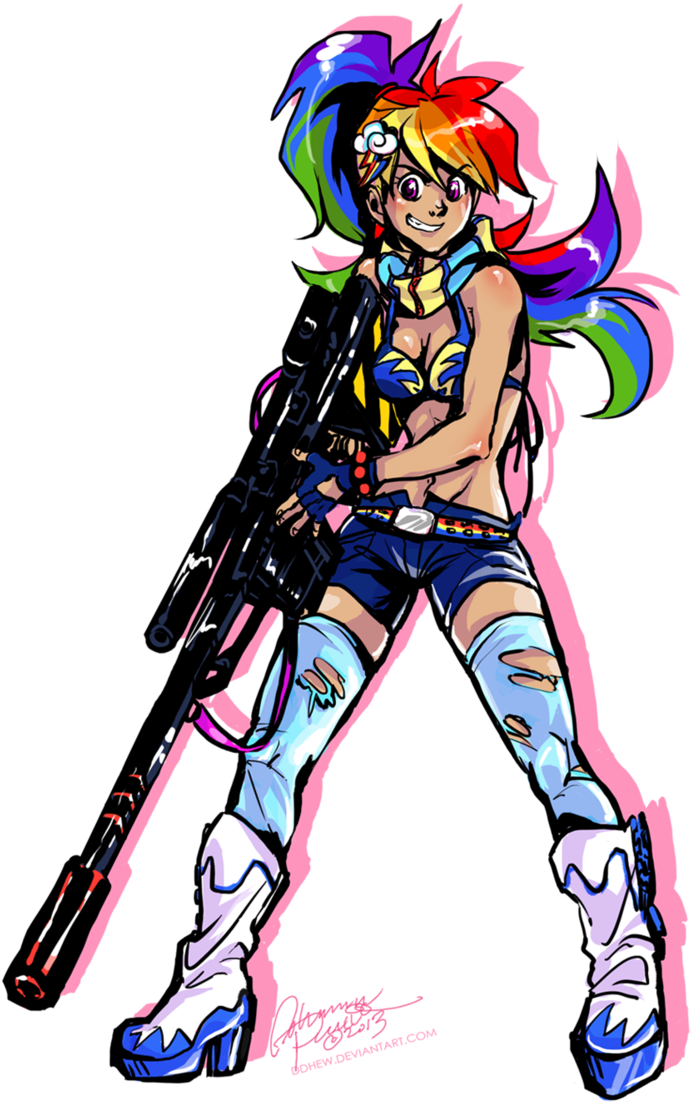 Costume, Female, Gun, Humanized, Parody, Ponytail, - Rainbow Dash Mlp Anime (800x1178), Png Download