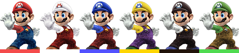 Mario Palette - Super Smash Bros Brawl Mario Costumes (768x172), Png Download
