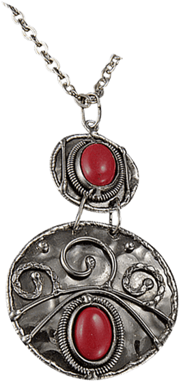 Red Coral Silver Circle Tier Necklace (555x555), Png Download