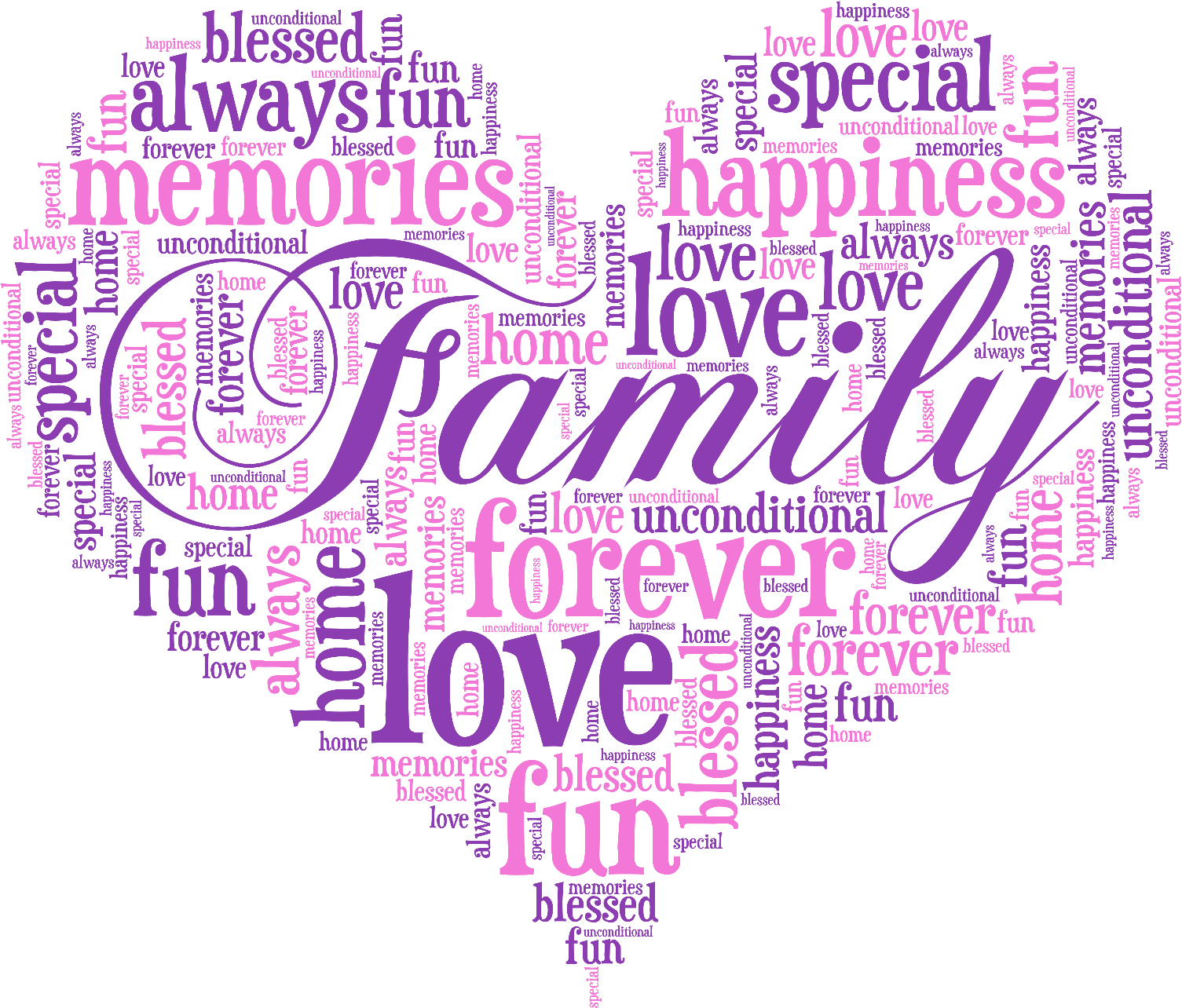 1 Of 4free Shipping Personalised Word Art Heart Print - Family Heart Word Art (1600x1391), Png Download