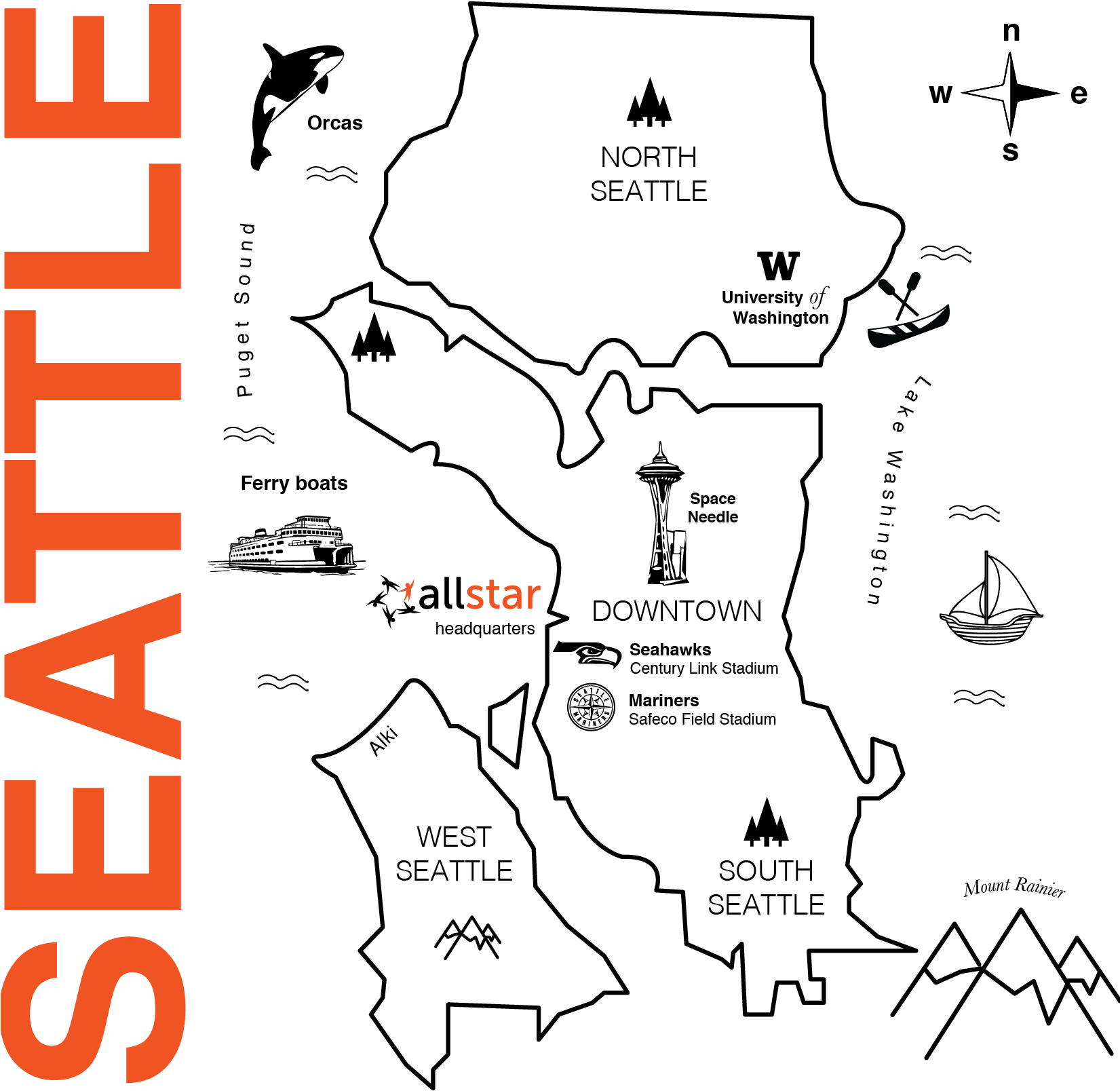 Seattle Map For All Star Directories Ira Gunawan Design - Simple Seattle Map (1650x1650), Png Download