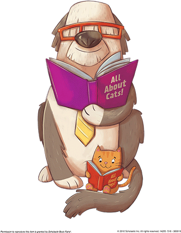 Reading Dog And Cat - Scholastic Spring Book Fair 2018 (421x521), Png Download