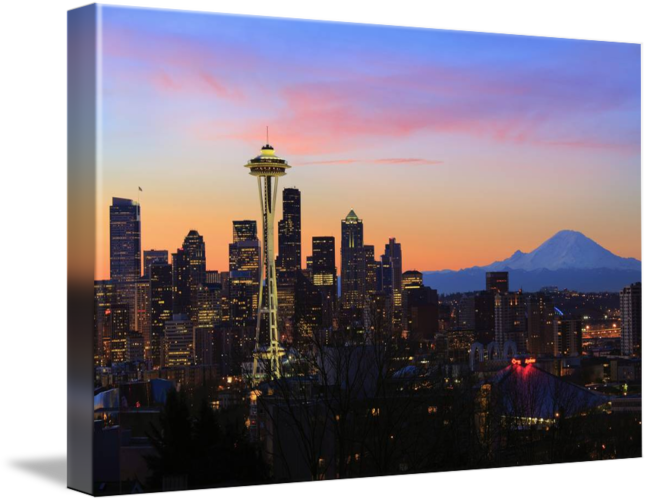 "seattle Dawn" By Inge Johnsson - Gallery-wrapped Canvas Art Print 24 X 16 Entitled Seattle (650x502), Png Download