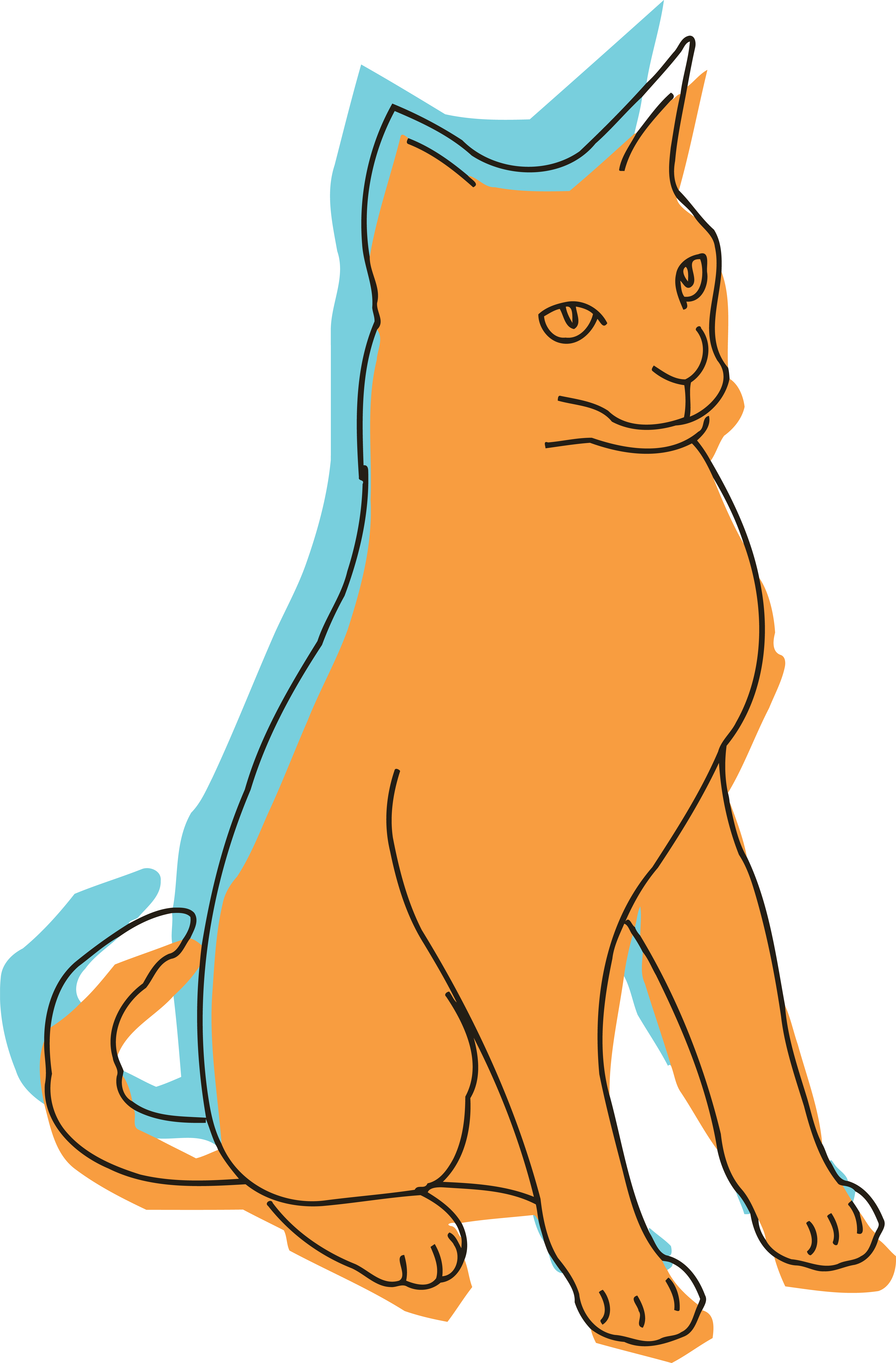 Free Clipart Of A Sitting Blue And Orange Cat - Clip Art (4000x6077), Png Download