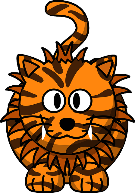 Cat, Tiger, Animal, Cute, Hybrid, Liger, Lion, Orange - Gambar Harimau Kartun Lucu (448x640), Png Download