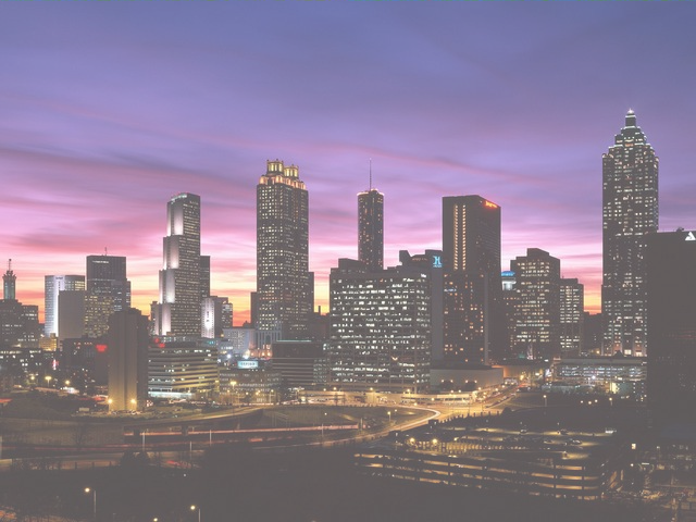 Atlanta Skyline At Sunset Georgia - Atlanta Skyline Gif (640x480), Png Download