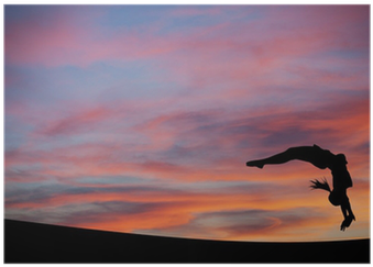 Silhouetted Gymnast Doing A Back Handspring In Sunset - Sunset (400x400), Png Download