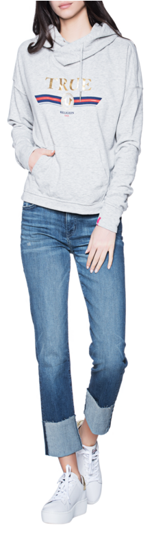 True Religiontrue Gold Grey // Hoodie With Logo - Girl (618x794), Png Download