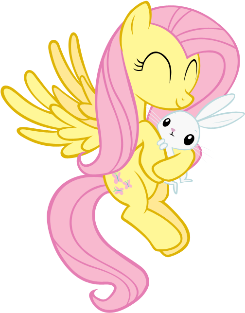 Image Fluttershy Hugging Angel - My Little Pony Fluttershy And Angel (561x700), Png Download