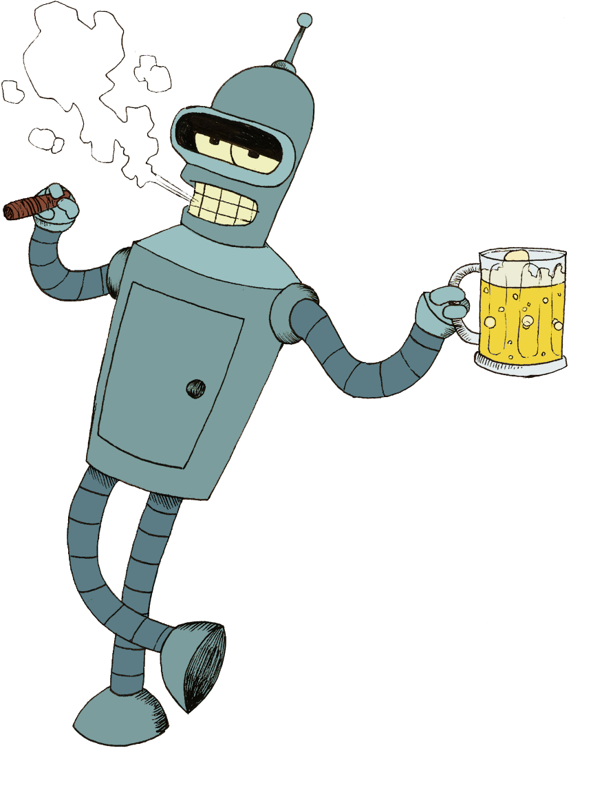 Futurama Png - Bender Smoking And Drinking (988x1240), Png Download