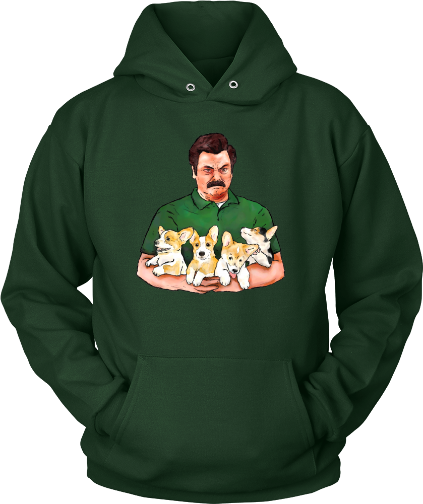 Ron Swanson Holding Corgi Puppies Hoodie - Equestrian Horses Are Like Potato Chips Perfect Gift (1000x1000), Png Download