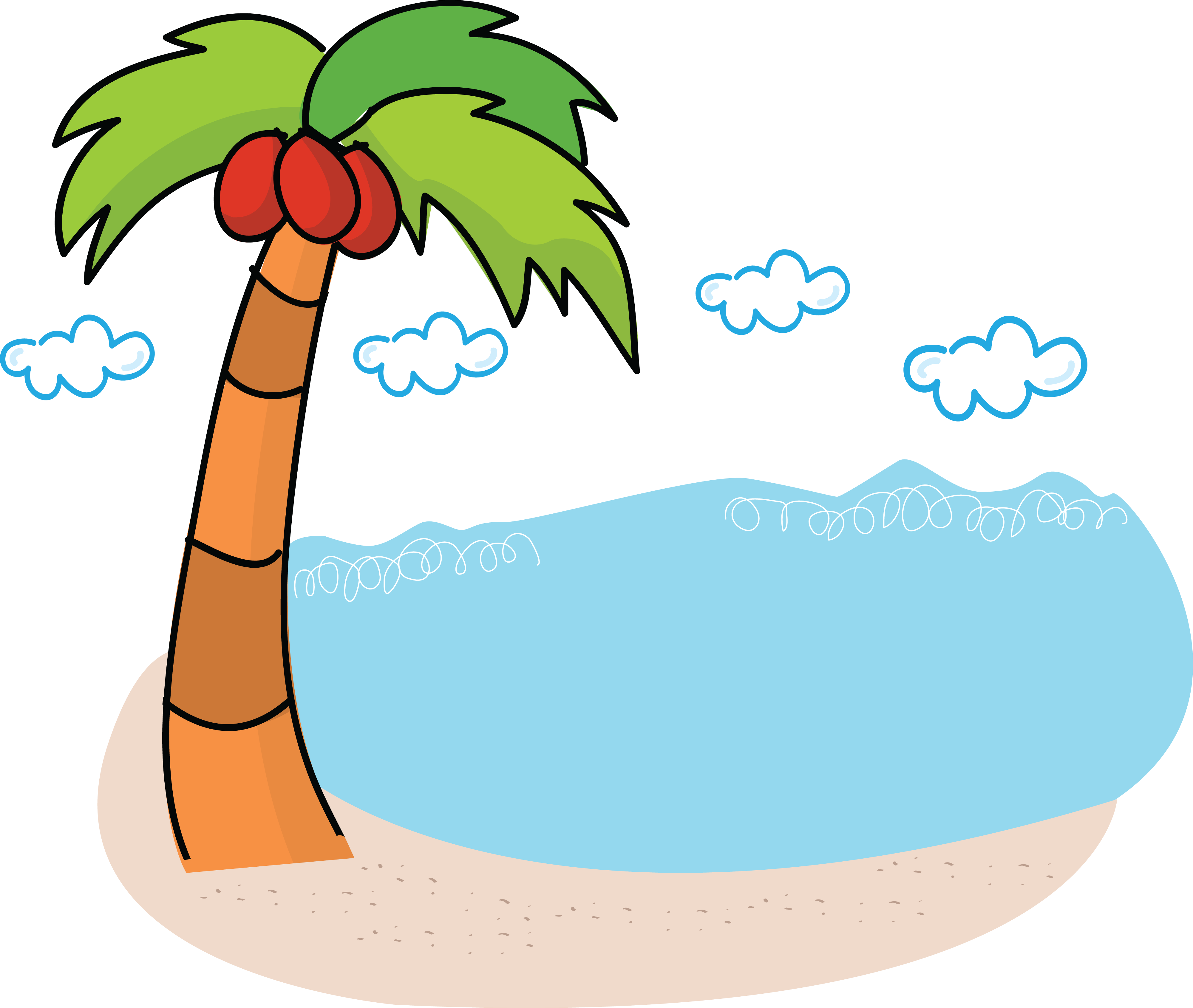 Free Of A And Beach - Palm Tree Beach Clip Art (4000x3381), Png Download