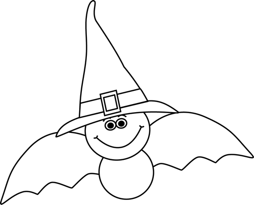Witch Hat Clipart Bat - Bat With Hat Clipart Black And White (500x404), Png Download
