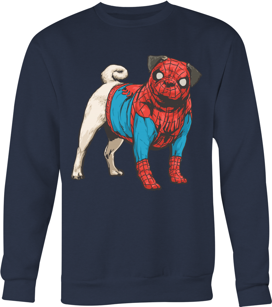Cute Spider Pug Dog T Shirt Funny Spiderman Pug Dog - T-shirt (1000x1000), Png Download