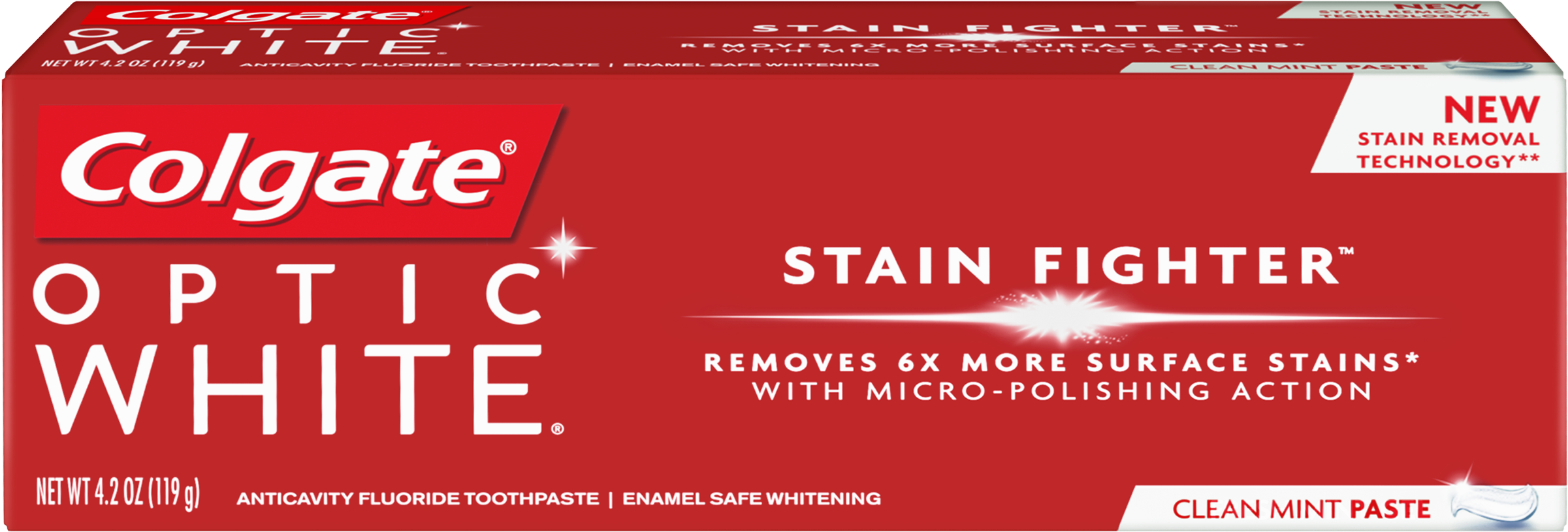 Colgate Optic White Stain Fighter Clean Mint Toothpaste, - Colgate Optic White Stain (2500x2500), Png Download