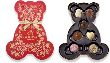 Godiva Holiday Assorted Chocolate Bear Gift Box 7pcs - Godiva Chocolate Box Bear (558x344), Png Download