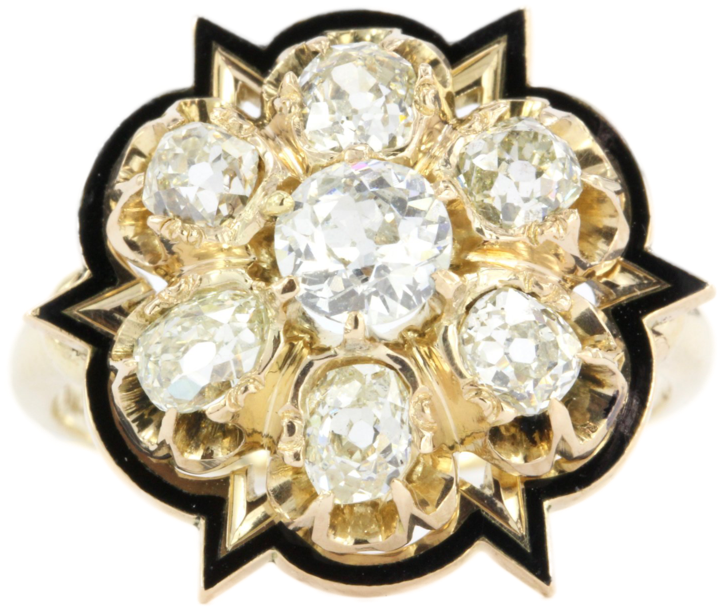Victorian 14k Gold Black Enamel Old European & Old - Gold (1050x700), Png Download