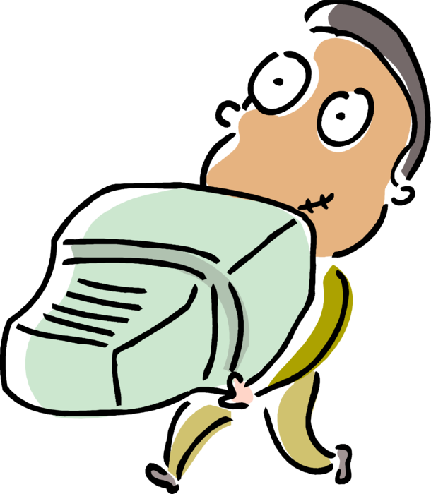 Vector Illustration Of Businessman Carries Old Computer (610x700), Png Download