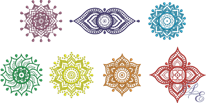 All Seven Of Mehendi Inspired Chakra Symbols - Transparent Chakra (722x361), Png Download