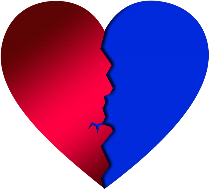 Heart Torn Broken Good Bye Separation Love - Blue And Red Heart (374x340), Png Download