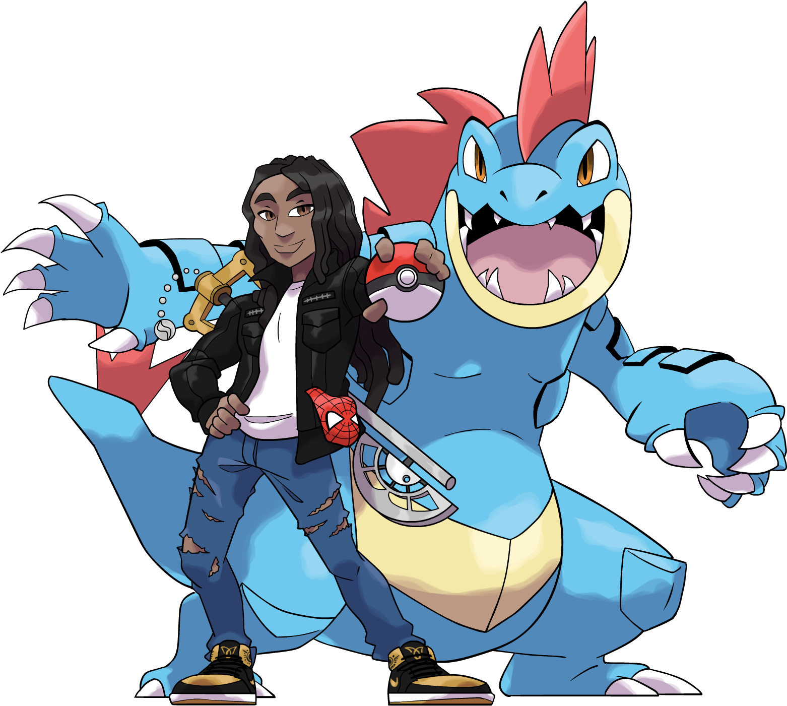 Pokemon Trainer X Feraligatr Trainers, Character Design, - Feraligatr With Trainer (1650x1650), Png Download