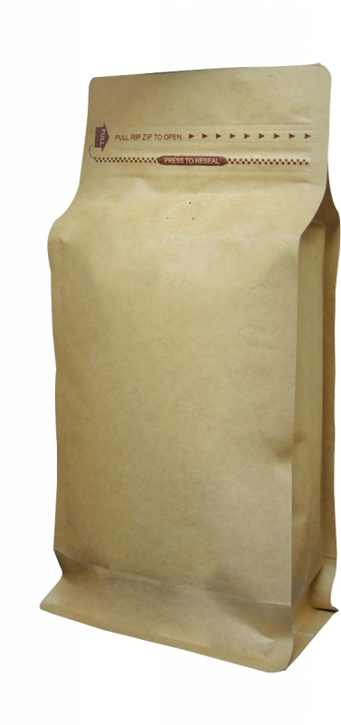 250g Box Bottom Bag With Zip And Valve, Tall, Natural - Box Bottom Kraft Bags (800x800), Png Download
