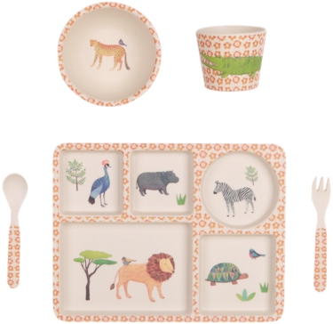 Bamboo Kids Dinner Set - Love Mae Bamboo 5 Piece Feeding Set - (600x600), Png Download