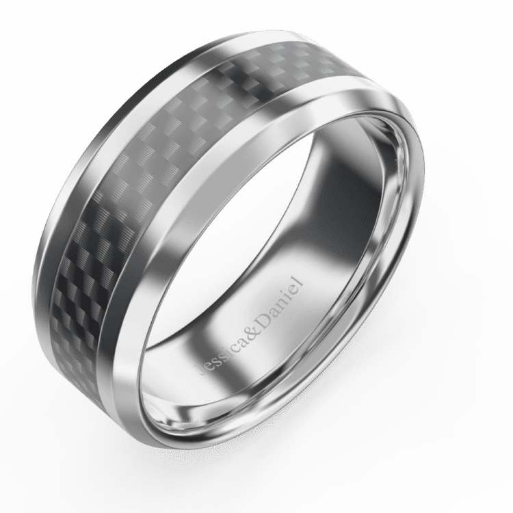 Men's Engraved Black Polished Tungsten Promise Ring - Ring (750x750), Png Download