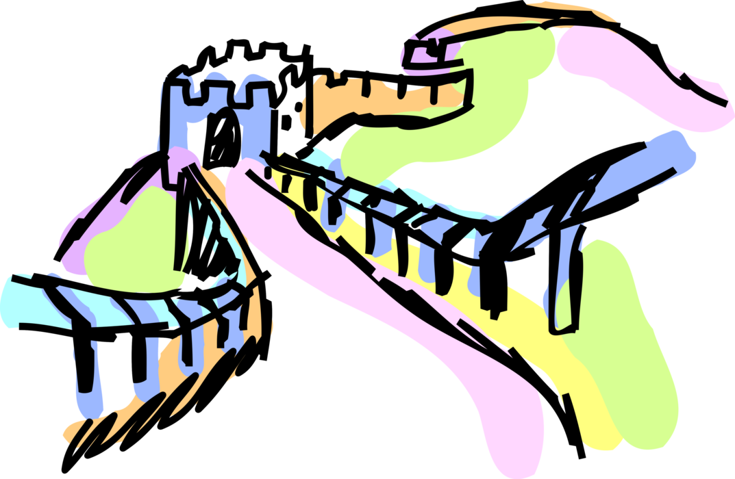 Vector Illustration Of Great Wall Of China Fortification - Great Wall Of China (1073x700), Png Download