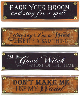 Comical Wood/canvas Halloween Sign 8"l 4 Assorted 8 - Witch Wall Décor By Young's - Witch Wall Sign - Set (500x375), Png Download